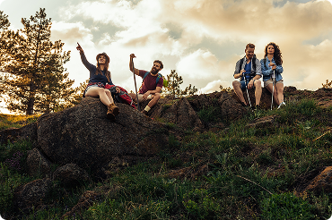 Group of travelers on a trekking adventure